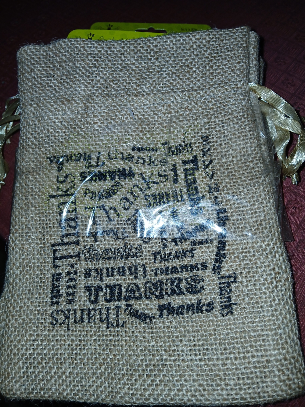 Natural Burlap Gift Bag with 'Thanks' Print - Neutral